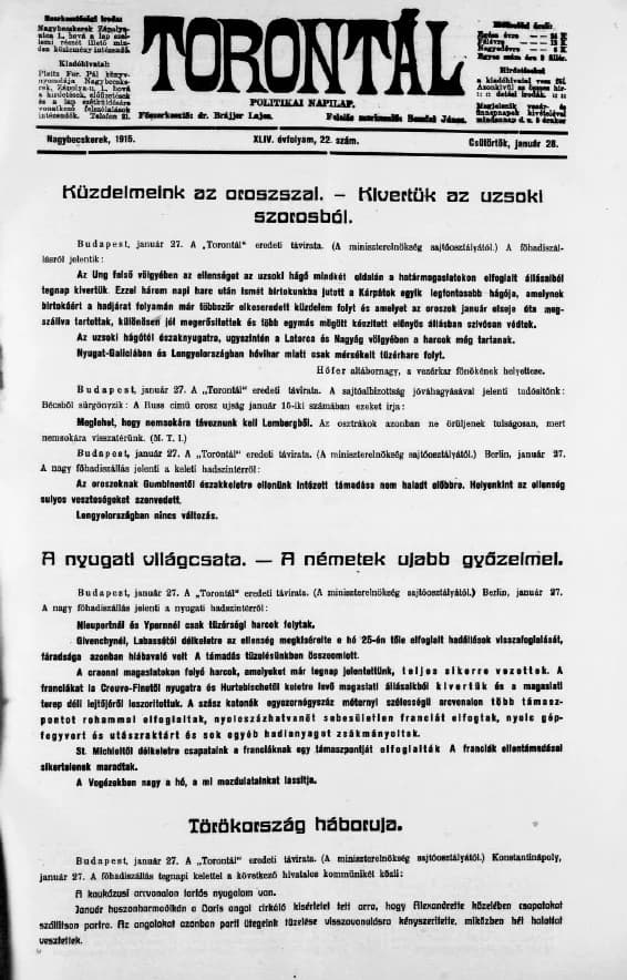 Torontál, 44. évf. 1915. január 28. 22. sz.