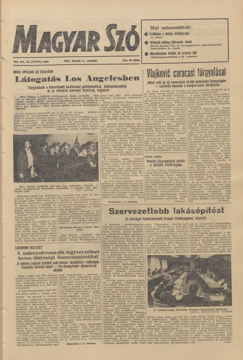Magyar Szó, 41. évf. 1984. február 4. 33. sz. 1–24. oldal