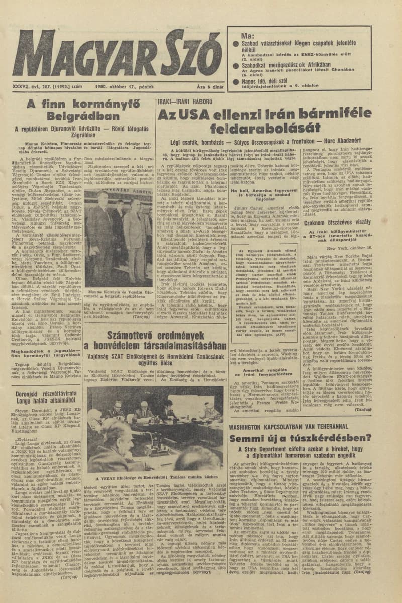 Magyar Szó, 37. évf. 1980. október 17. 287. sz. 1–20. oldal