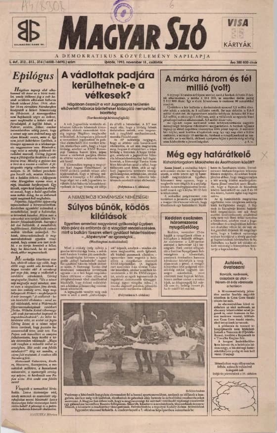 Magyar Szó, 50. évf. 1993. november 18. 312–314. sz. 1–16. oldal