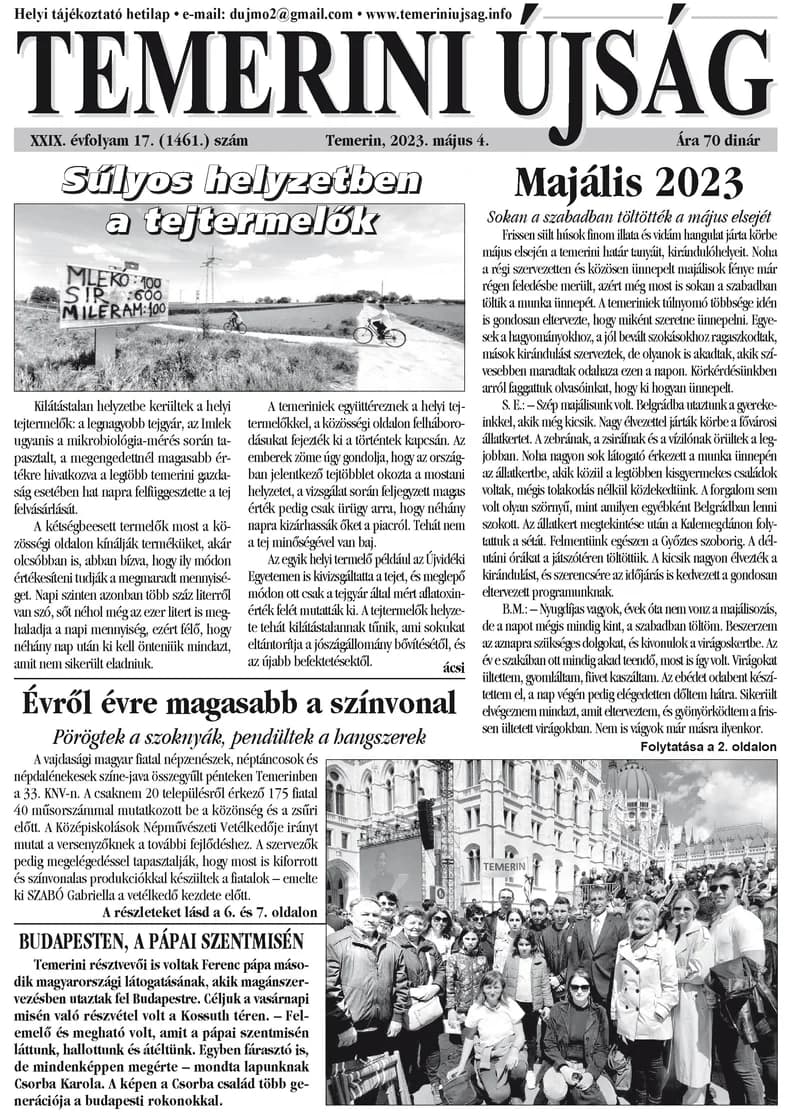 Temerini Újság, 29. évf. 2023. május 4. 17. sz.