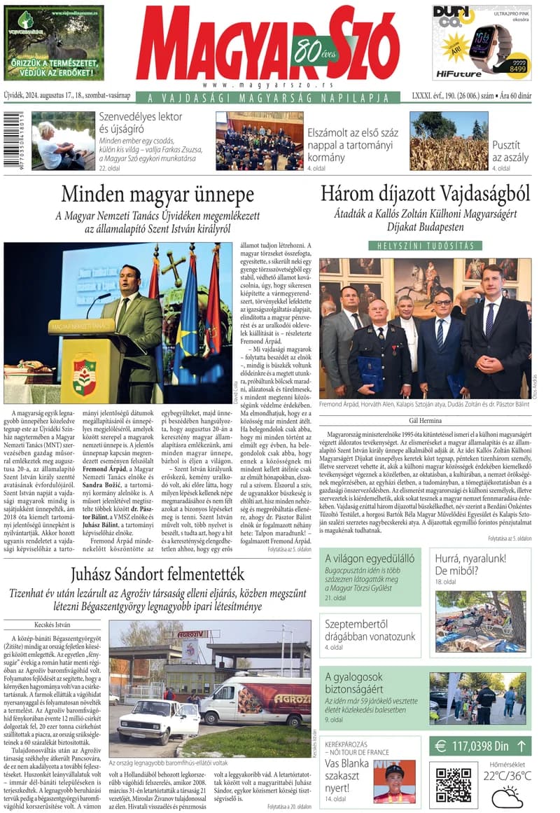 Magyar Szó, 81. évf. 2024. augusztus 17. – 18. 190. sz. 1–32. oldal