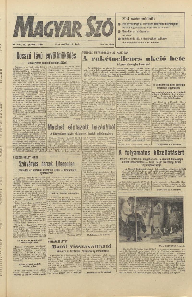 Magyar Szó, 40. évf. 1983. október 18. 287. sz.