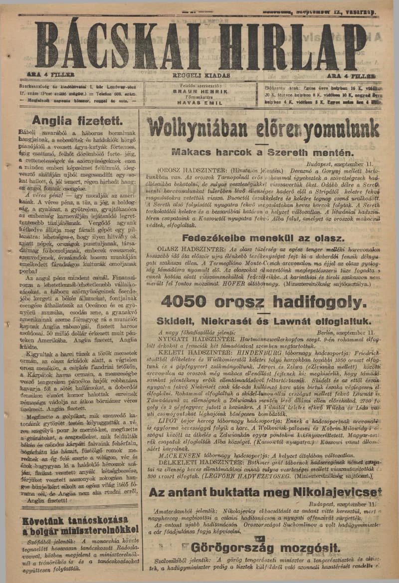 Bácskai Hirlap, 19. évf. 1915. szeptember 12. 414. sz.