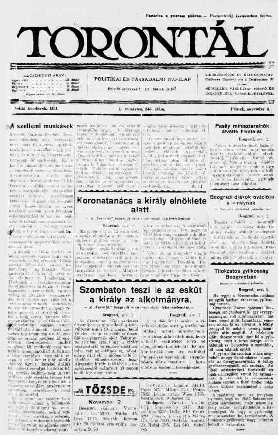 Torontál, 50. évf. 1921. november 4. 243. sz.