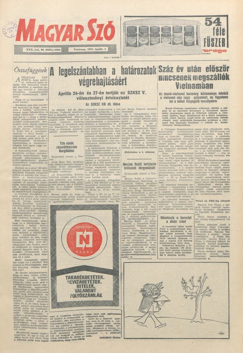 Magyar Szó, 30. évf. 1973. április 1. 89. sz. 1–32. oldal