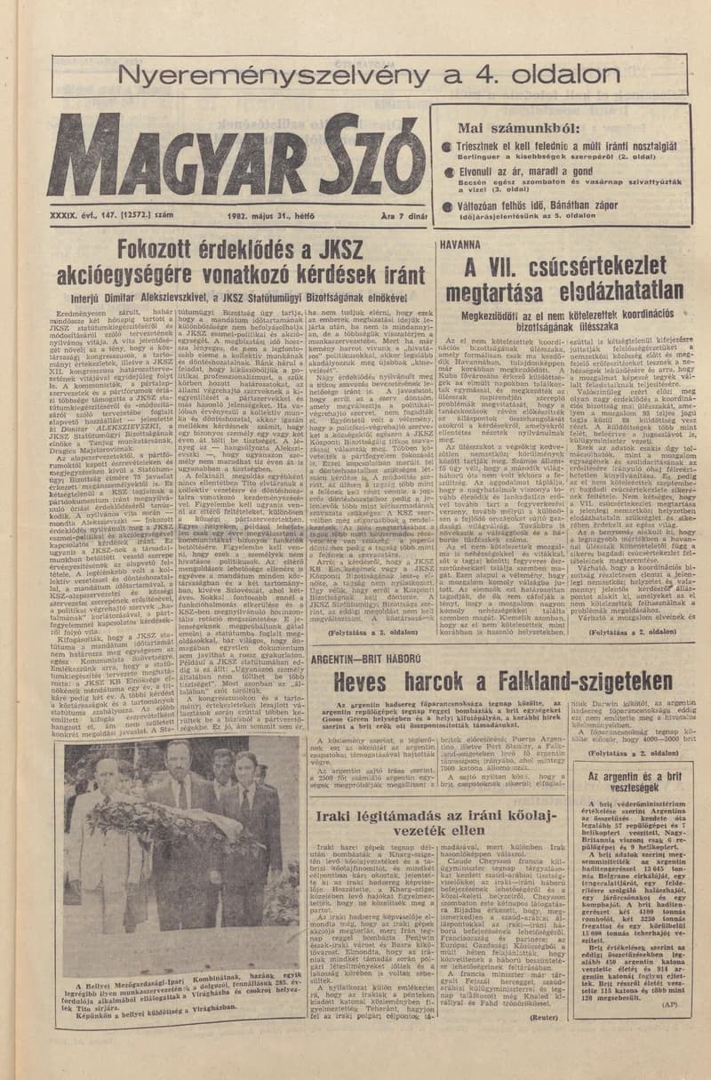 Magyar Szó, 39. évf. 1982. május 31. 147. sz. 1–8. oldal
