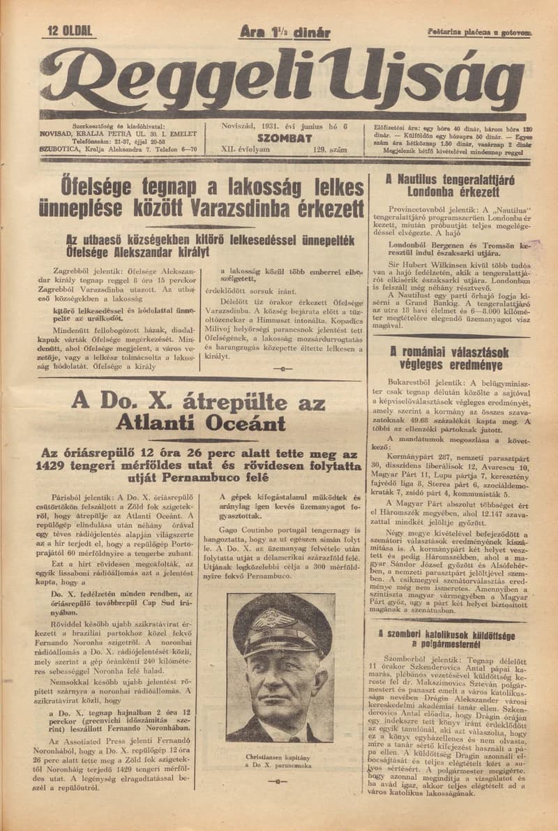 Reggeli Újság, 12. évf. 1931. június 6. 129. sz.