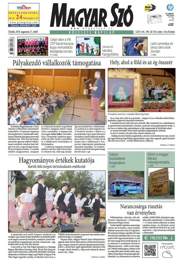 Magyar Szó, 75. évf. 2018. augusztus 27. 198. sz. 1–20. oldal
