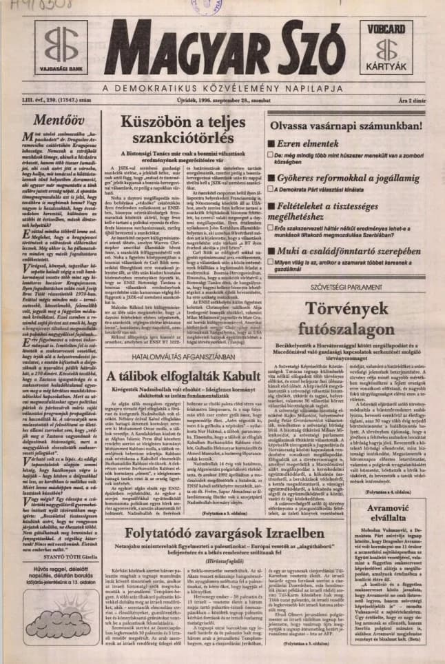 Magyar Szó, 53. évf. 1996. szeptember 28. 230. sz. 1–16. oldal