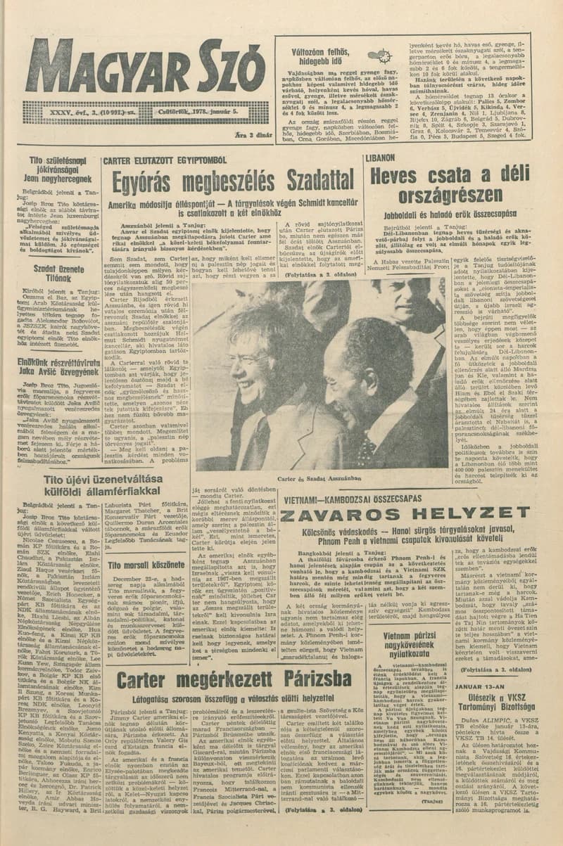Magyar Szó, 35. évf. 1978. január 5. 3. sz. 1–20. oldal
