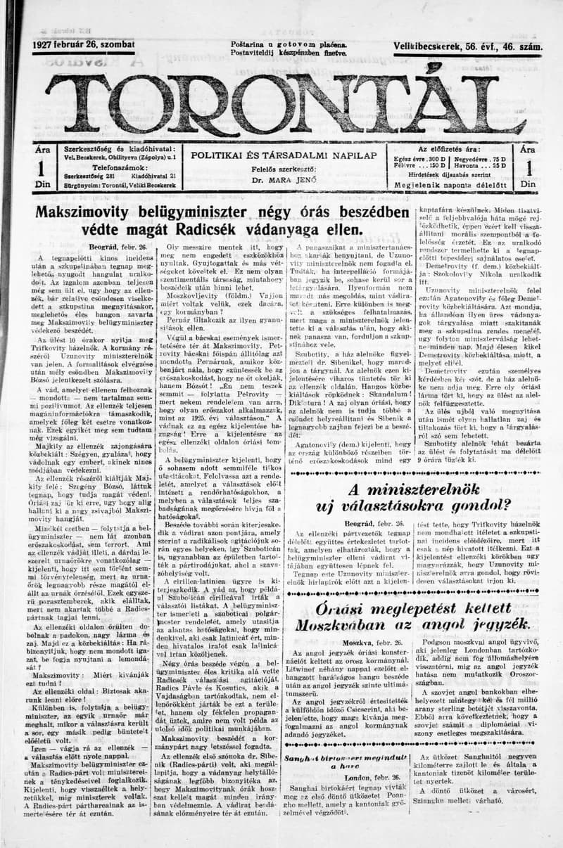 Torontál, 56. évf. 1927. február 26. 46. sz.