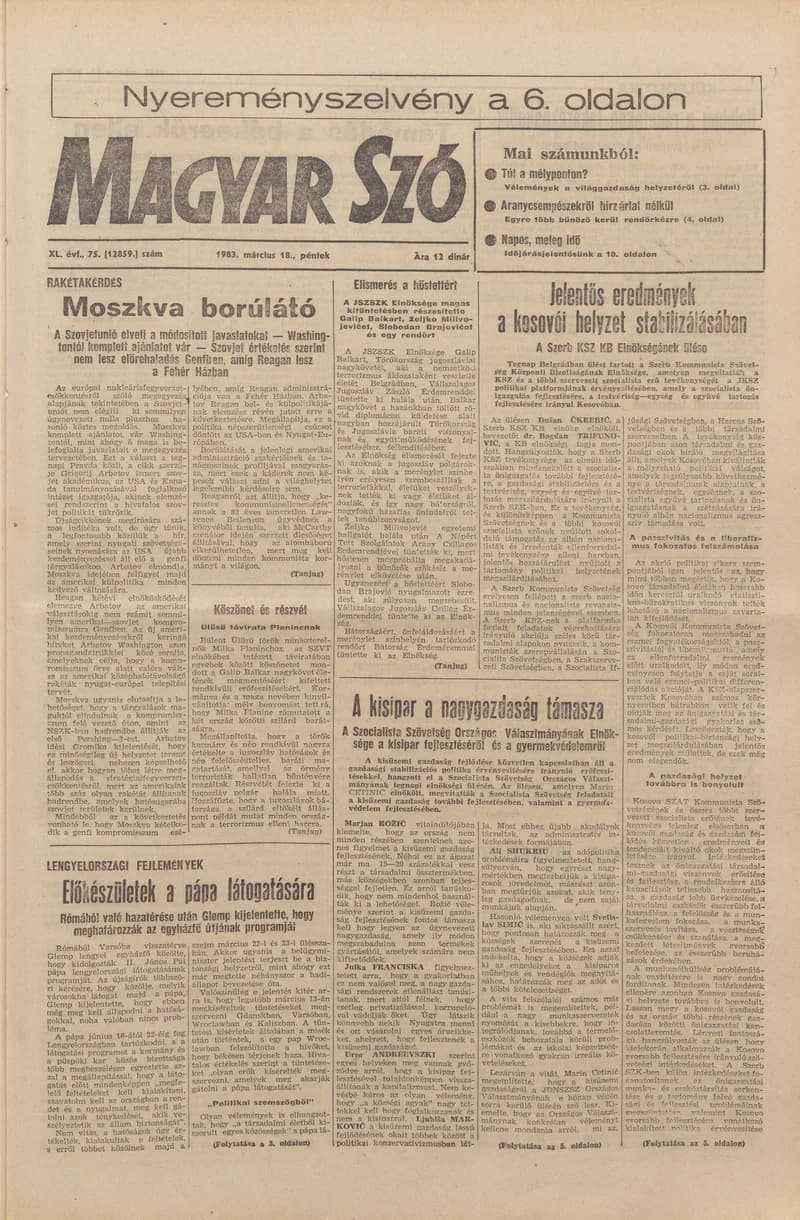 Magyar Szó, 40. évf. 1983. március 18. 75. sz. 1–20. oldal