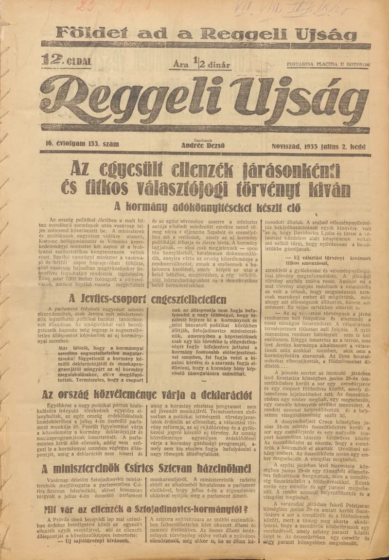 Reggeli Újság, 16. évf. 1935. július 2. 153. sz.