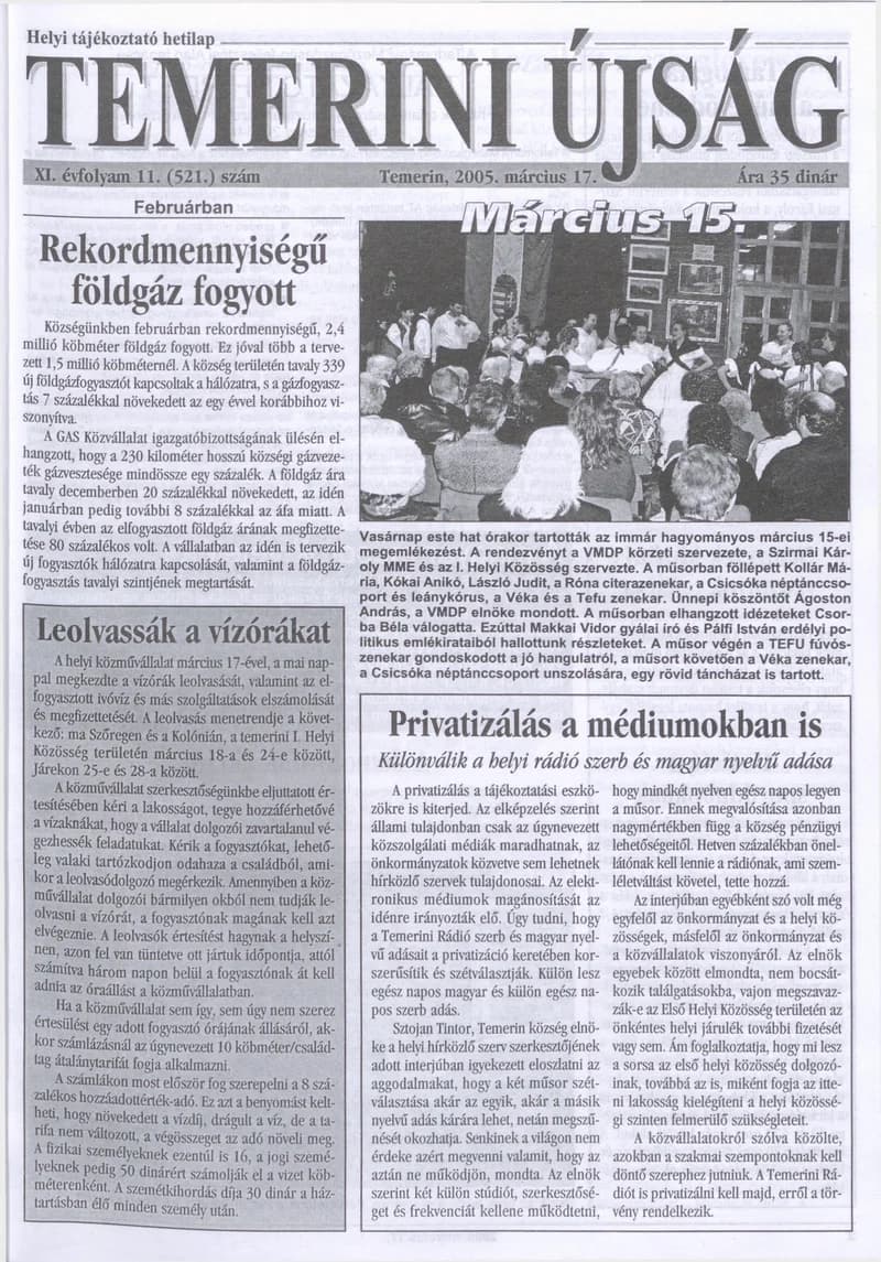 Temerini Újság, 11. évf. 2005. március 17. 11. sz.