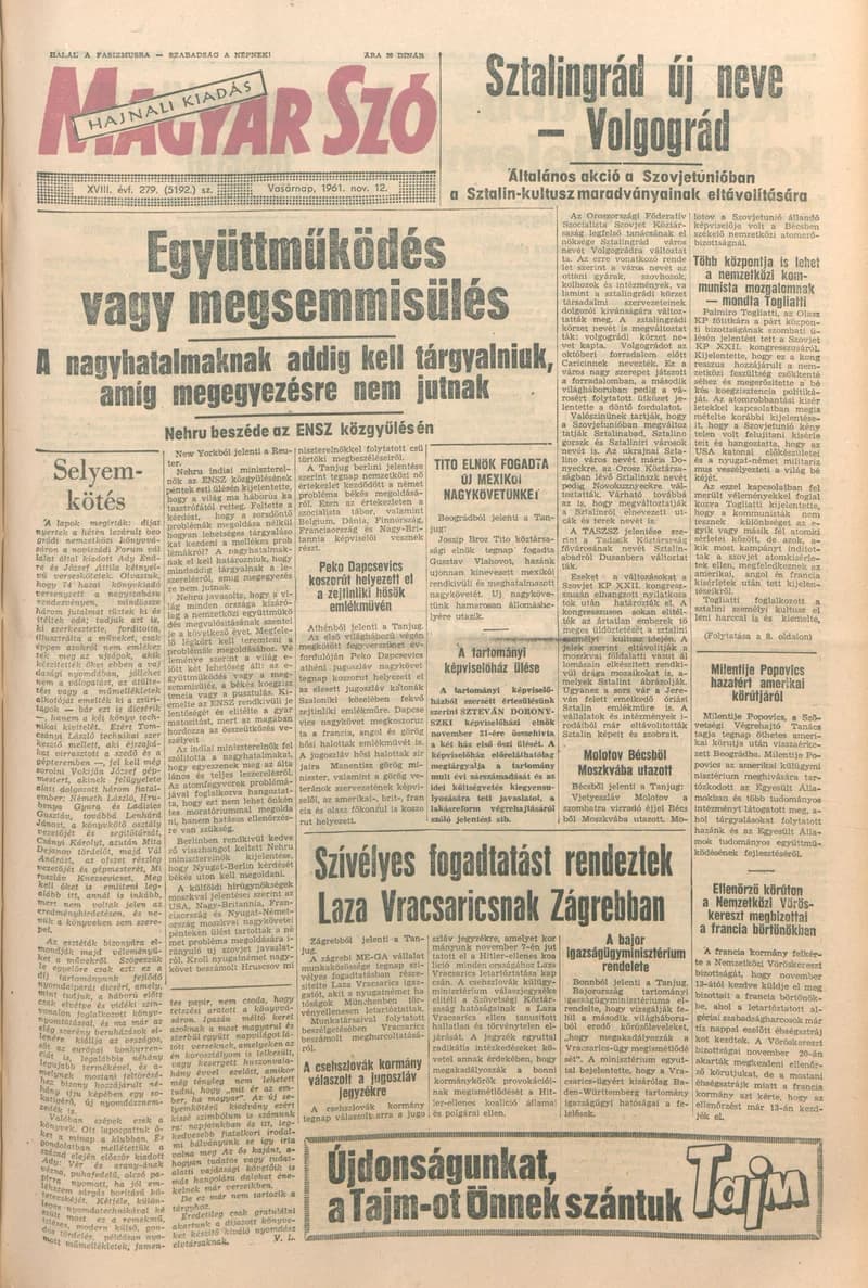 Magyar Szó, 18. évf. 1961. november 12. 279. sz. 1–24. oldal
