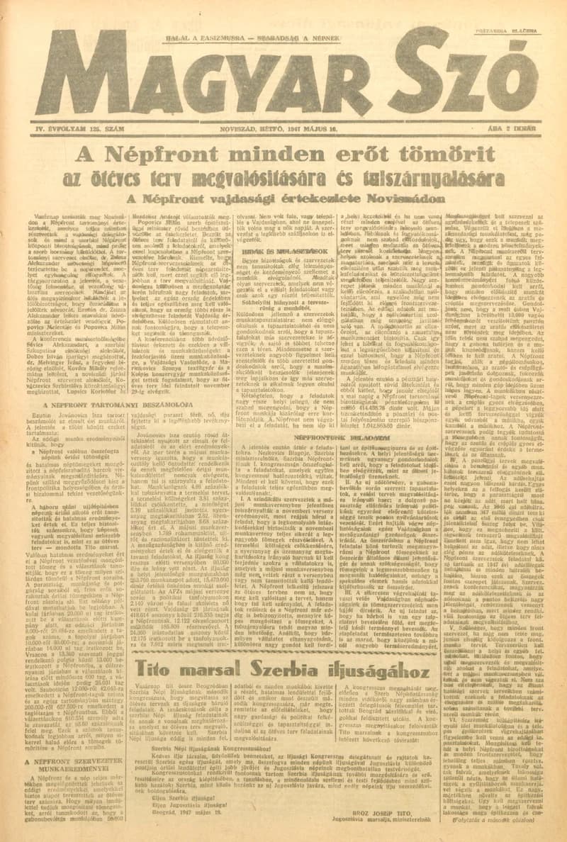 Magyar Szó, 4. évf. 1947. május 19. 125. sz.