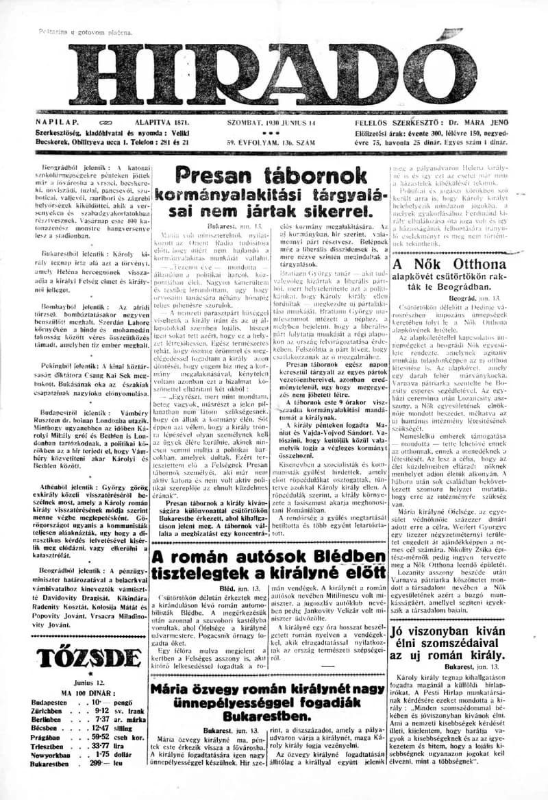 Híradó, 59. évf. 1930. június 14. 136. sz.
