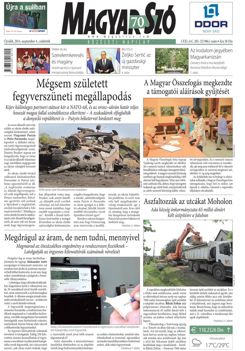 Magyar Szó, 71. évf. 2014. szeptember 4. 205. sz. 1–16. oldal