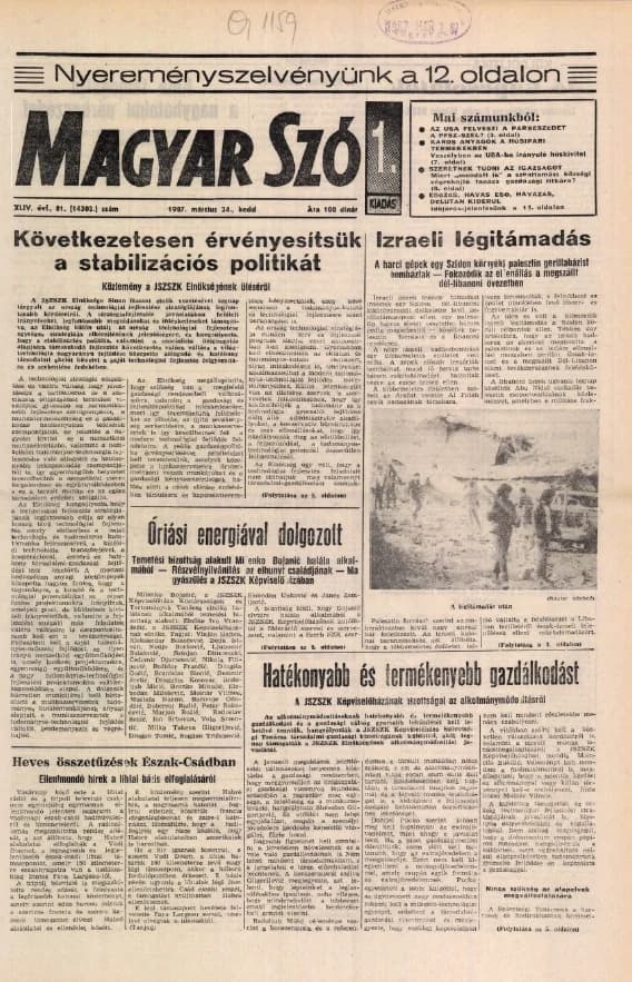 Magyar Szó, 44. évf. 1987. március 24. 81. sz. 1–20. oldal