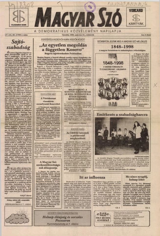 Magyar Szó, 55. évf. 1998. március 12. 62. sz. 1–16. oldal