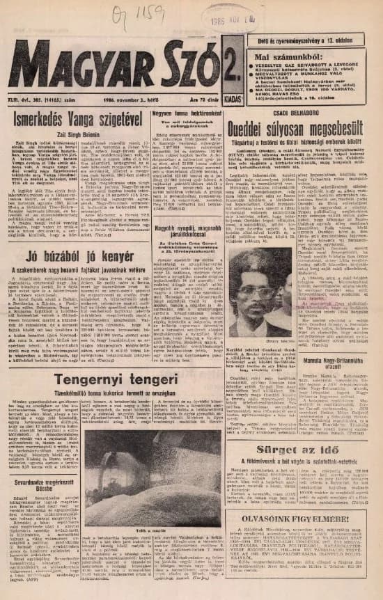 Magyar Szó, 43. évf. 1986. november 3. 303. sz. 1–20. oldal