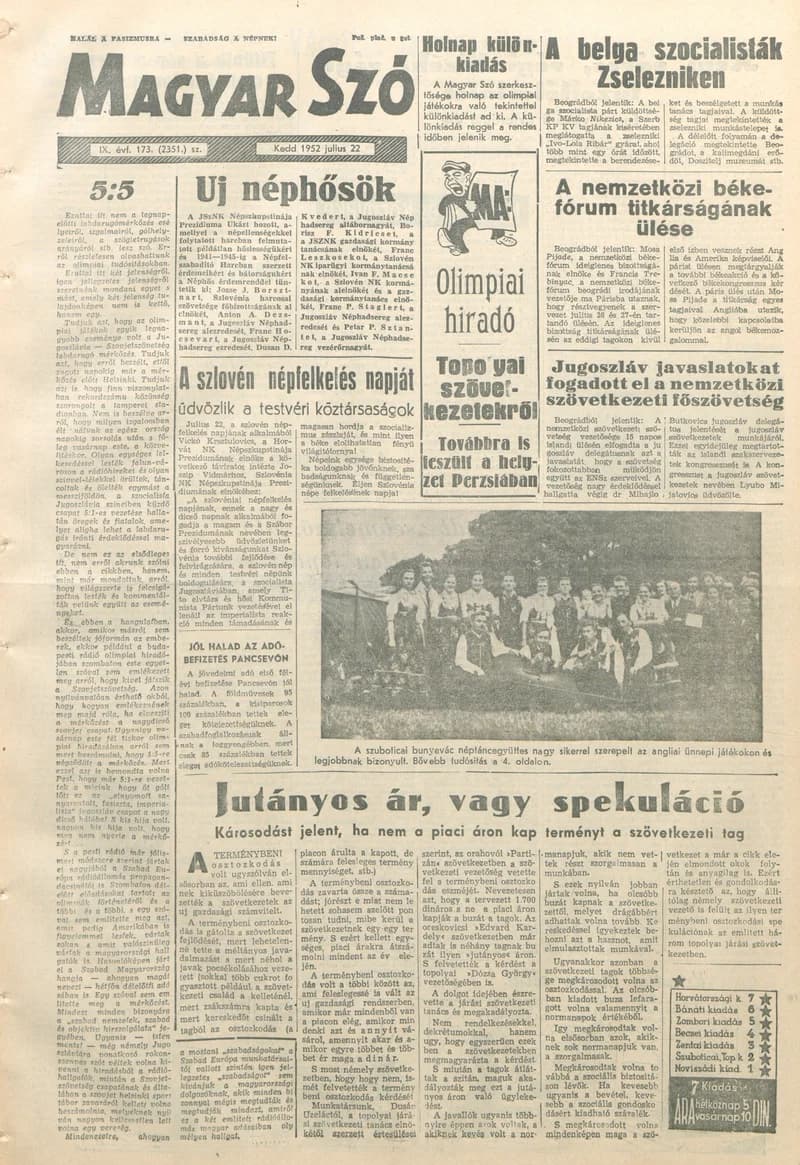 Magyar Szó, 9. évf. 1952. július 22. 173. sz. 1–6. oldal