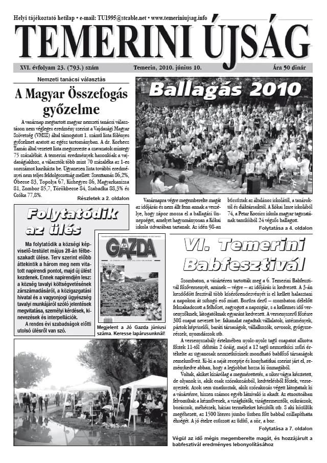 Temerini Újság, 16. évf. 2010. június 10. 23. sz.