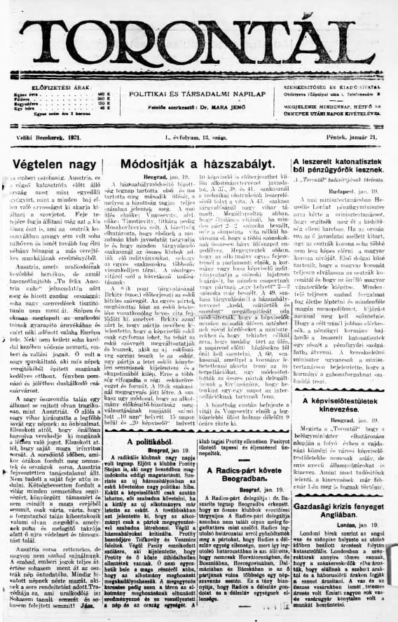 Torontál, 50. évf. 1921. január 21. 13. sz.