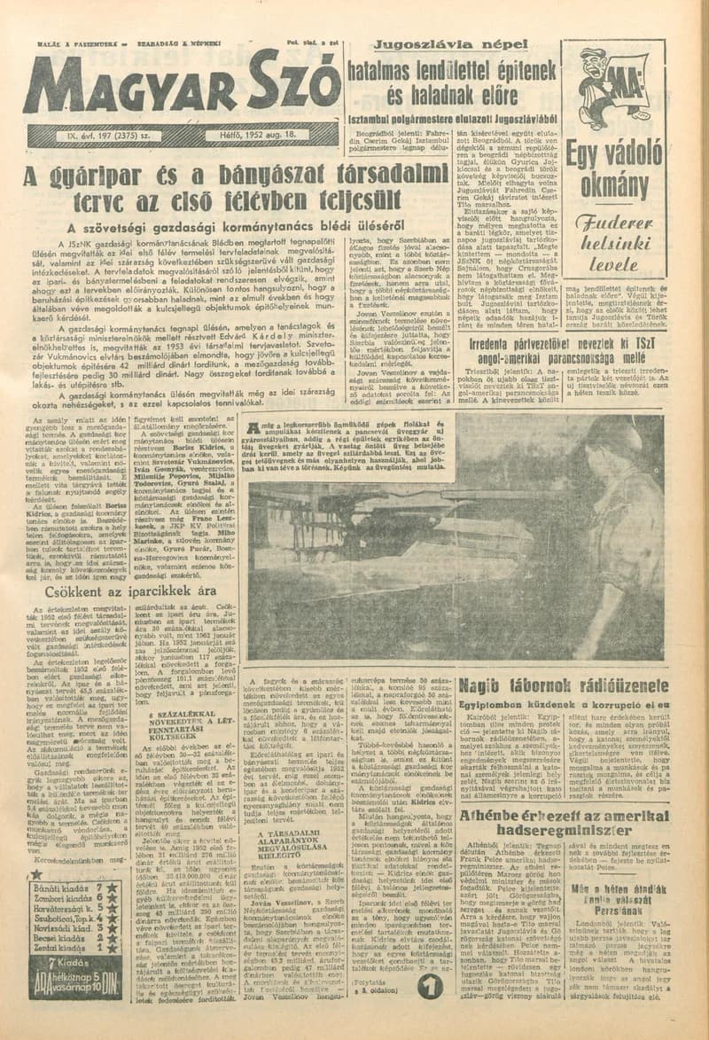 Magyar Szó, 9. évf. 1952. augusztus 18. 197. sz. 1–8. oldal