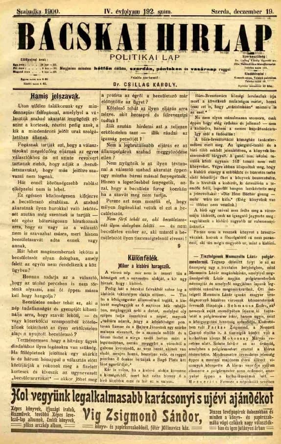 Bácskai Hirlap, 4. évf. 1900. december 19. 192. sz.