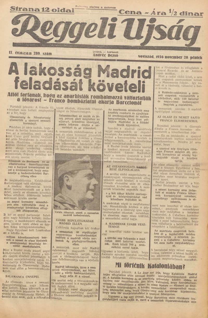 Reggeli Újság, 17. évf. 1936. november 20. 289. sz.