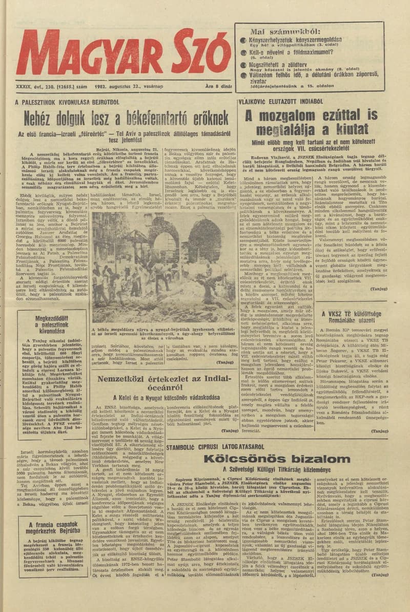 Magyar Szó, 39. évf. 1982. augusztus 22. 230. sz. 1–28. oldal