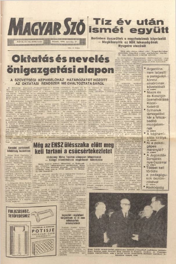 Magyar Szó, 27. évf. 1970. március 27. 84. sz. 1–12. oldal