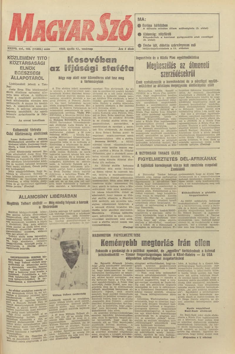 Magyar Szó, 37. évf. 1980. április 13. 102. sz. 1–32. oldal