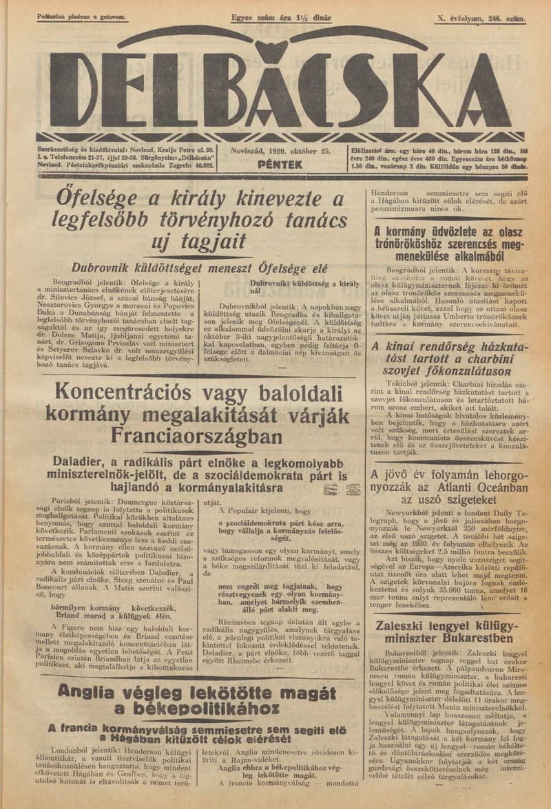 Délbácska, 10. évf. 1929. október 25. 249. sz.
