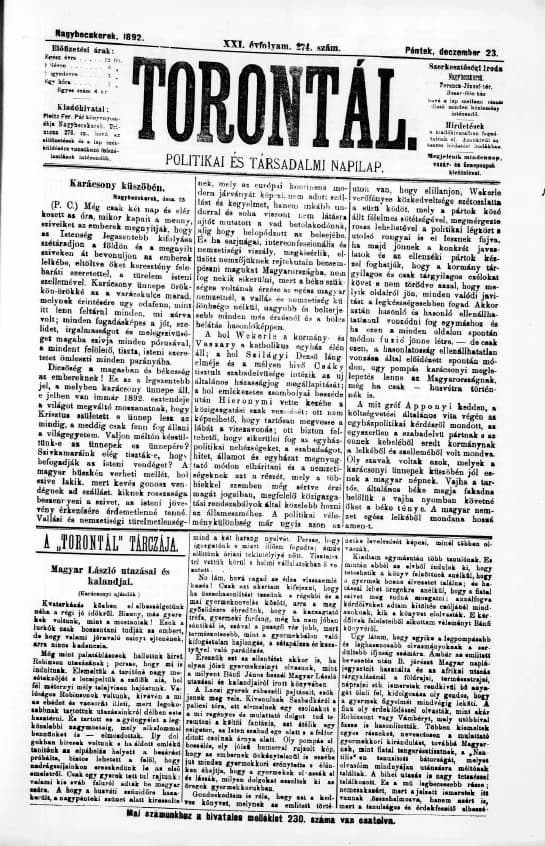 Torontál, 21. évf. 1892. december 23. 274. sz.
