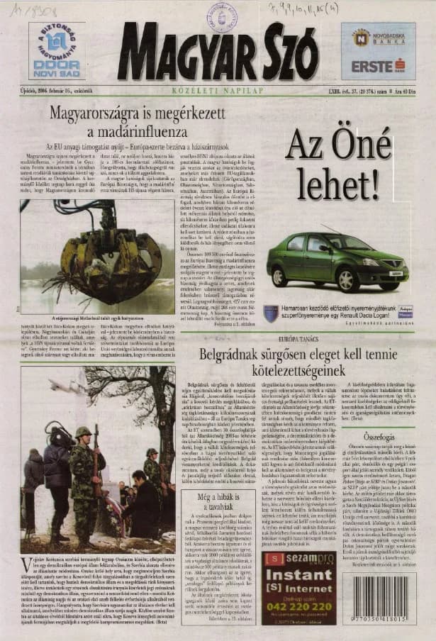 Magyar Szó, 63. évf. 2006. február 16. 37. sz. 1–20. oldal