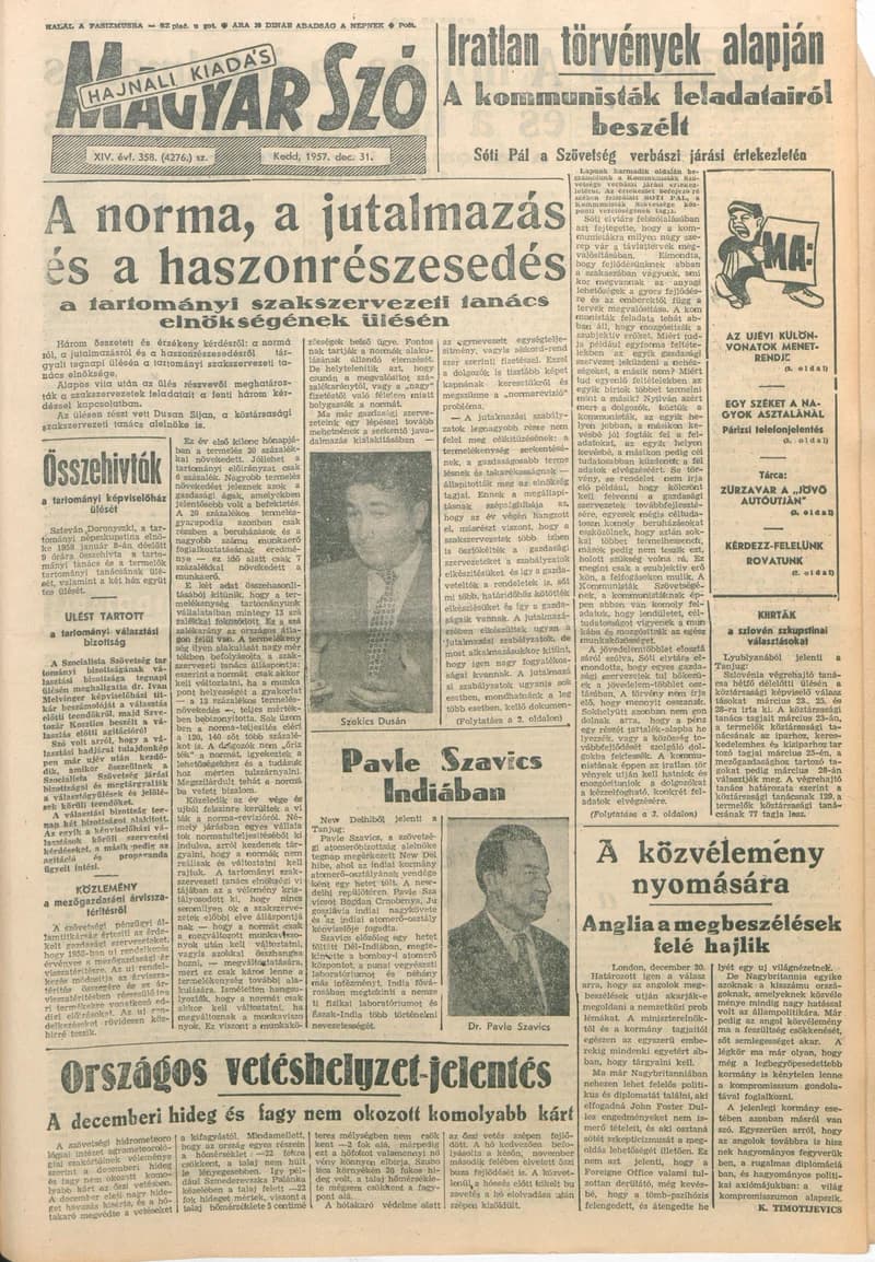 Magyar Szó, 14. évf. 1957. december 31. 358. sz. 1–12. oldal