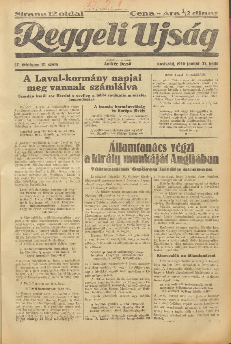 Reggeli Újság, 17. évf. 1938. január 21. 17. sz.