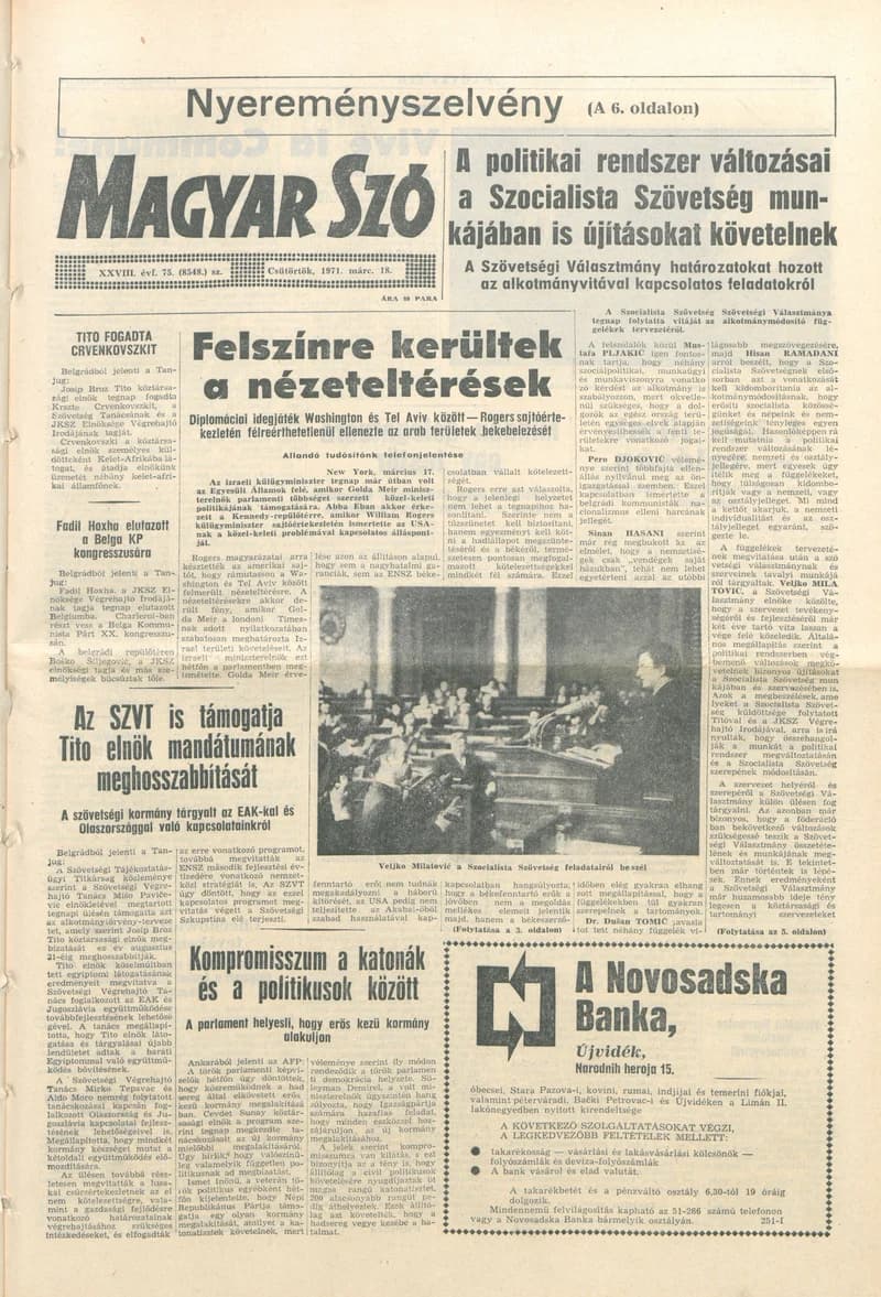 Magyar Szó, 28. évf. 1971. március 18. 75. sz. 1–16. oldal