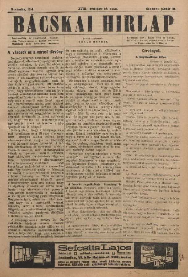 Bácskai Hirlap, 18. évf. 1914. január 31. 25. sz.