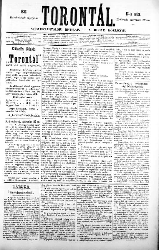 Torontál, 12. évf. 1883. március 29. 13. sz.