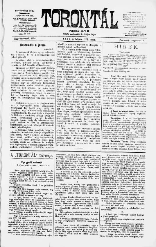 Torontál, 35. évf. 1906. augusztus 2. 175. sz.