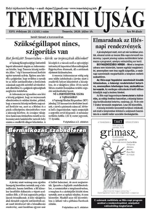 Temerini Újság, 26. évf. 2020. július 16. 28. sz.