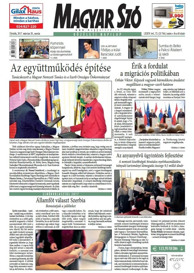 Magyar Szó, 74. évf. 2017. március 29. 72. sz. 1–16. oldal
