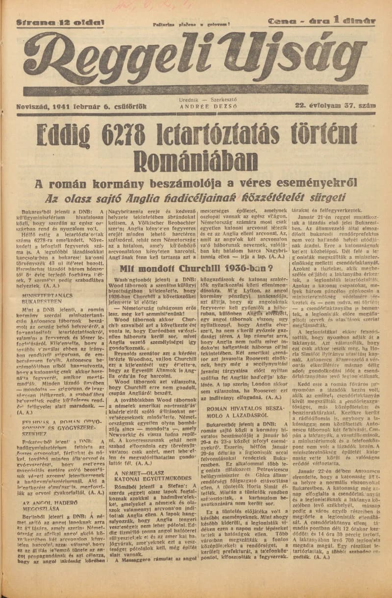 Reggeli Újság, 22. évf. 1941. február 6. 37. sz.