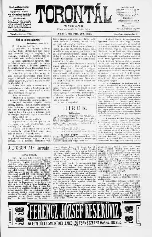 Torontál, 34. évf. 1905. szeptember 2. 200. sz.