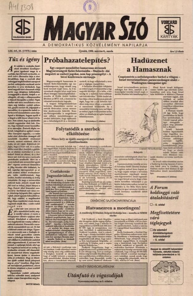 Magyar Szó, 53. évf. 1996. március 6. 55. sz. 1–16. oldal