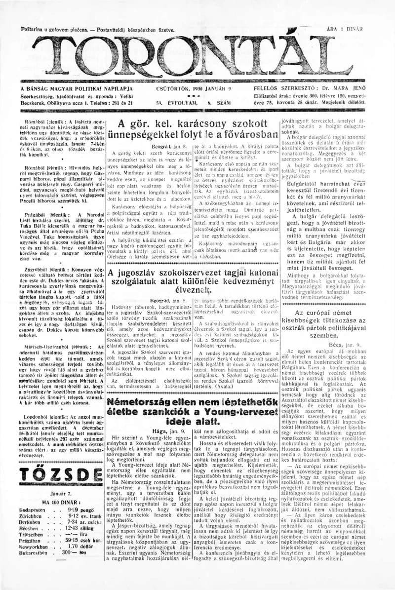 Torontál, 59. évf. 1930. január 9. 6. sz.